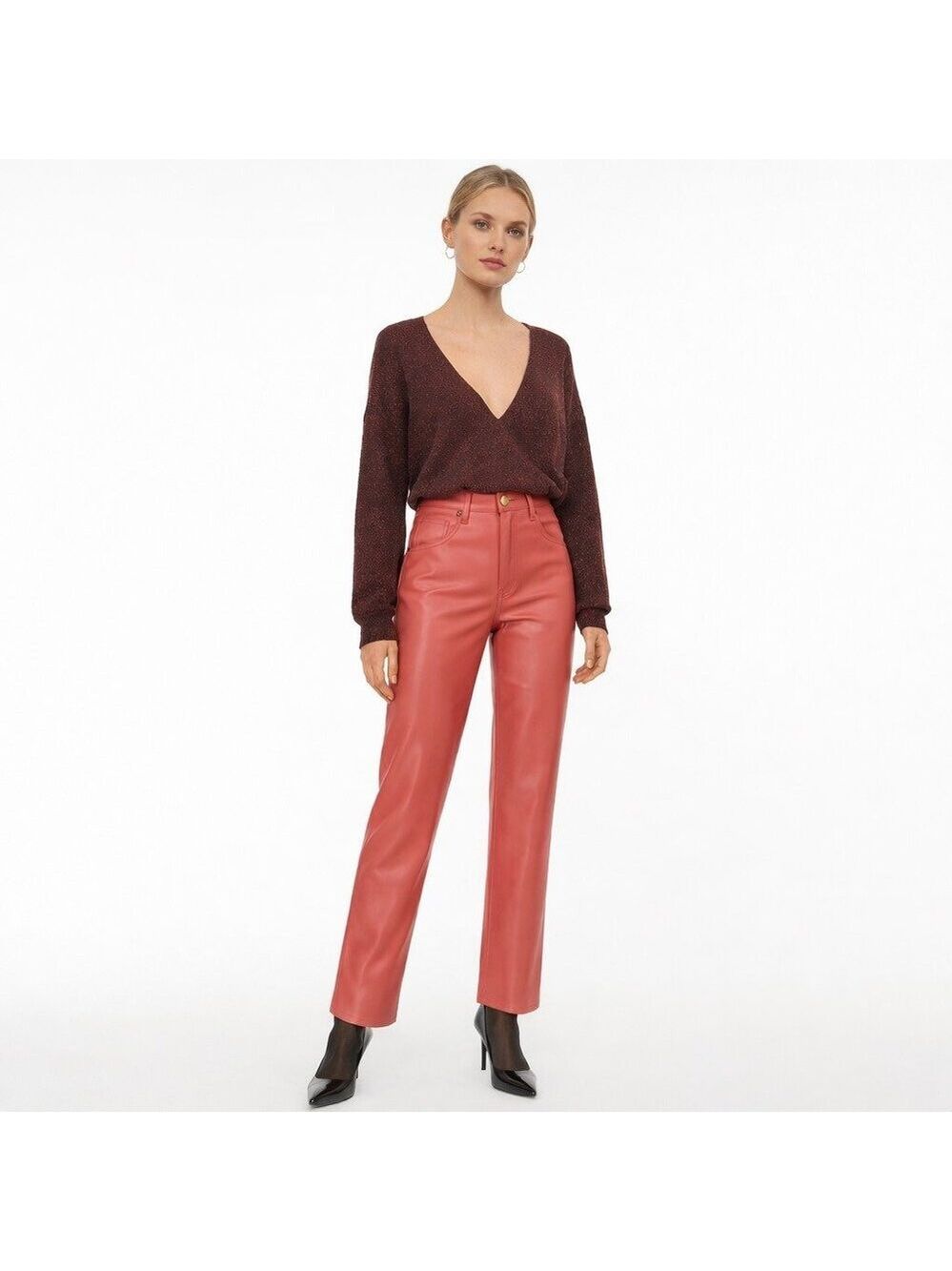 Wilfred soft rasberry High-Waist Vegan Leather Straight-Leg Pants Size 4 hi-rise